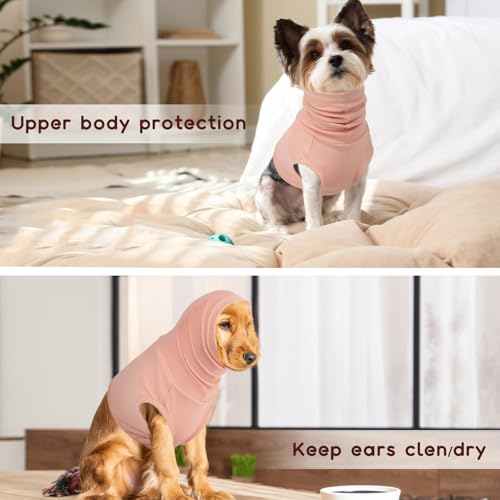 PUMYPOREITY Hundebody Nach Op, Ohrenschutz Hund Blutohr Hunde Body Shirt mit Hals Hundeohrschmerzen Hunde Ohrenschutz Silvester Beruhigungsweste(Hautrosa, XL)