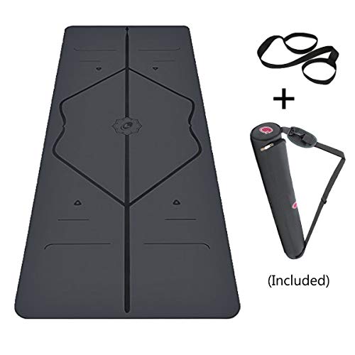MINCHEDA Tapis de Yoga Alignement, Ecologique Yoga Mat Antidérapant pour Fitness/Pilate/d'exercice, avec Sac et Bandoulière, 183 * 68 * 0.5cm