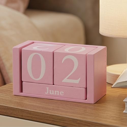 Calendario perpetuo rosa de madera con dos juegos de mesas giratorias estilo europeo minimalista 4