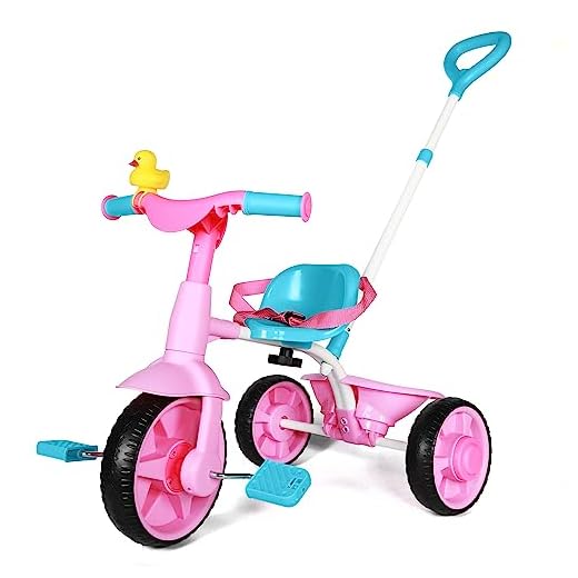 KRIDDO 2 in 1 Kids Tricycles Age 18 Month to 3 Years, EVA Wheels Upgraded, Gift, Trikes for Toddlers 2 to 3 Year Old with Push Handle and Duck Bell, Pink