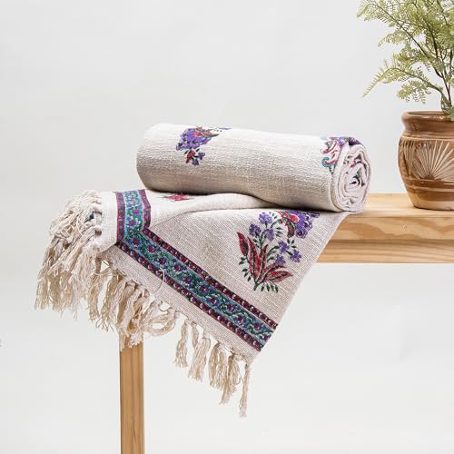 Image of Handmade 100% Cotton Handblock Floral Print Sofa Throw Blanket for Couch & Sofa, Car,Bed 50x60 Inch (Multi-Color 01)