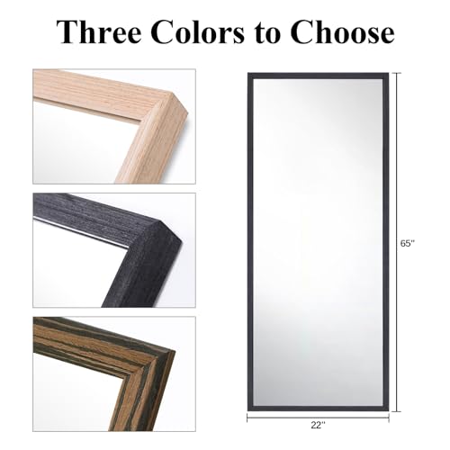 65x22-Full-Length-Mirror-with-Wood-Frame-and-Metal-Holder-Large-Rectangle-Dressing-Mirror-Floor-Mirror-HD-and-Explosion-Proof-Silver-Mirror-Standing-Hanging-or-Leaning-WallBlack