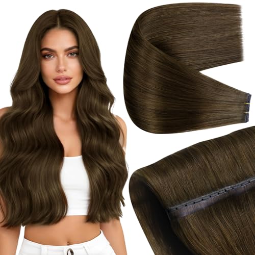 Image of Full Shine Butterfly Weft Hair Extensions 24 Inch 100g Medium Brown | Fullness Boost, Genius Weft Side, Layered Hairstyle Users, Vacation Style, Easy Wear & Remove, Long Straight Hairstyle