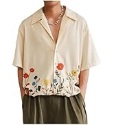 VIPWOLF Men's Hawaiian Floral Button Down Shirts Short Sleeve Lapel V Neck Summer Beach Shirts