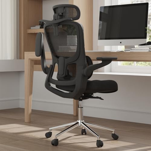 Novilla Silla de oficina ergonómica, silla de escritorio de malla de respaldo alto con cojín de espuma moldeada gruesa, soporte lumbar ajustable, sillas giratorias para juegos de computadora con
