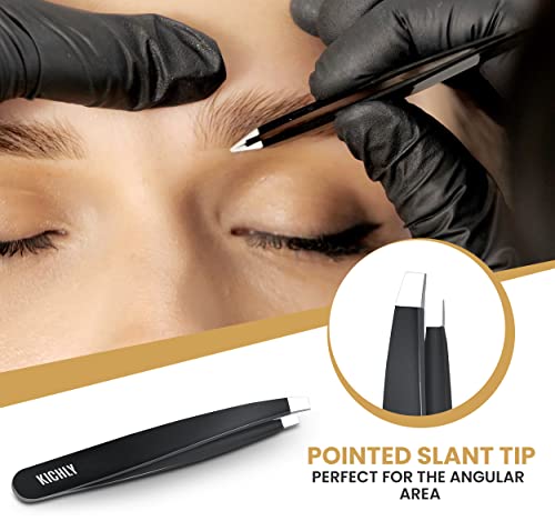 KICHLY Pinzetten - Professionelle Edelstahl-Pinzette - augenbrauenzupfer - 4er Set Präzisionspinzetten für eingewachsene Haare, Gesichtshaare, Splitter, Mitesser und Zeckenentfernung (Schwarz) - Image 4