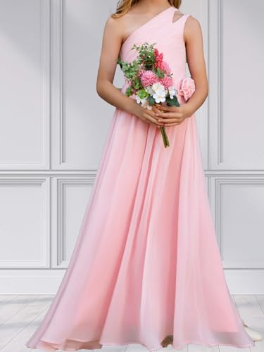 Chiffon Flower Girls Dresses One Shoulder Junior Bridesmaid Dress Girls Wedding Party Dress3