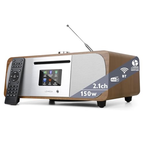 Image of LEMEGA M6P CD Player, FM, Bluetooth, Powerful HiFi, Subwoofer, Walnut | 2.8in colour display, 40 presets, remote control, wooden cabinet, headphone jack, internal subwoofer, EQ modes, remote