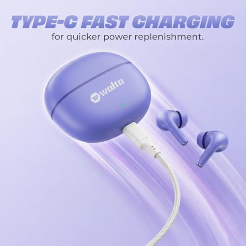 Image of Walta Air Champs 2.0 Wireless Earbuds Bluetooth 5.4, Noise Reduction Earphones with Mic, 15H Playtime, 300hrs Standby, Low Latency Gaming Headphones, Deep Bass TWS for Android & iOS (Purple)