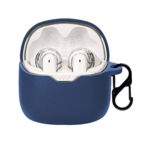 JBL TUNE FLEX GHOST 用 ケース カバー 【NOUKAJU】ワイヤレス イヤーホン シリコン 保護ケース 落下防止 キズ防止 耐衝撃 装着充電可能 防水 防塵 カラビナ付き (ブルー)