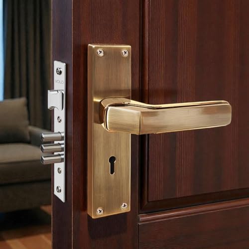 Image of VOLO Stainless Steel Mortise Lock | 8 Inch Lock Body | Main Door Handle Set with Keys | Wooden Door Lockset | Hotel Office Home Door Lock | 3 Keys | 10 Year Lock Body Warranty (Antique | KY | 6007)
