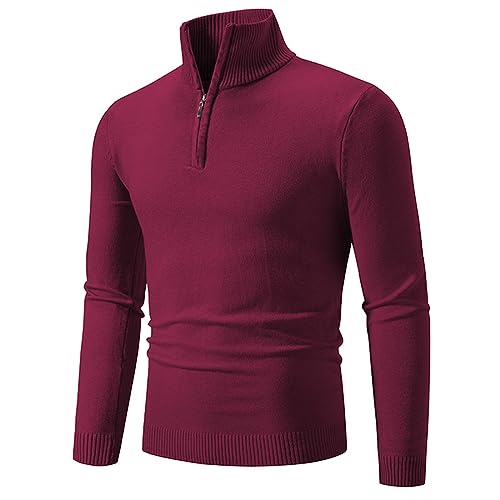 evzosrz Mens Turtleneck Pullover Ribbed Knitted Sweaters Slim Fit Zip Mock Neck Sweater Casual Long Sleeve with Ribbing Edge