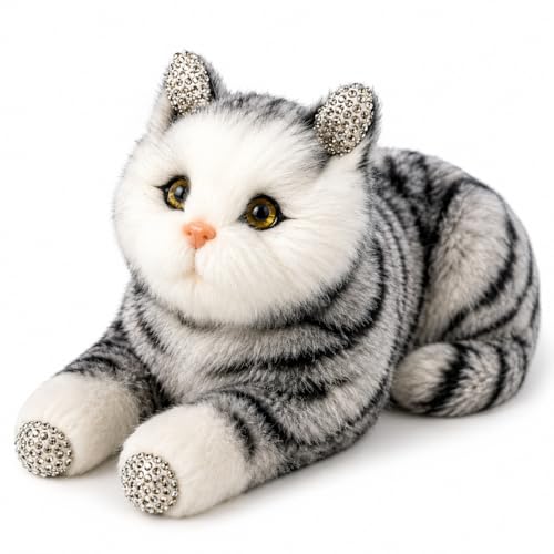 Image of Monex Stationary Cute Sitting Cat Plu | Ultra Soft Stuffed Animal for Kids, Girls & Room Decor | Decorative Cat Plushie Gift (White-Black)