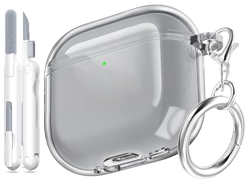 Image of for AirPods 4th Generation Case Cover 2024, Military-Grade Shockproof, Soft TPU Highly Transparent Anti-Yellowing for AirPods 4 Case with Cleaning Kit & Cute Round Buckle, Clear Black