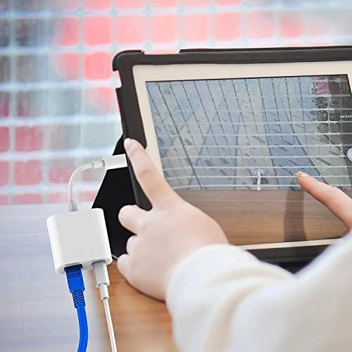 Light-ning to Ethernet Adapter, 2 in 1 RJ45 Ethernet LAN Network Adapter with Charging Port, Compatible with iPhone/iPad/iPod, Support All iOS / 10/100Mbps High Speed, Plug and Play