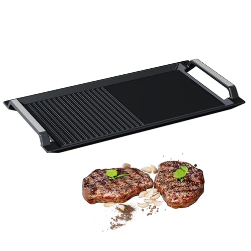 Plaque à Griller Induction, plaque de gril en fonte, grille rectangulaire, 2 poignées avec surface plate et striée pour plaque de cuisson électrique à...