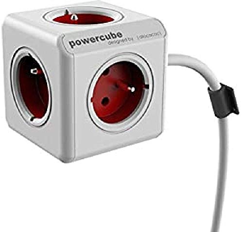 Allocacoc 16898 PowerCube Extended Bloc 5 Prises avec câble 1,5 m Gris, Rouge
