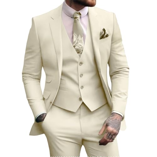 Mens 3 Piece Suit Two Button Slim Fit Tuxedo Solid Classic Wedding Prom Party Blazer Vest Pants Suit Jacket for Men4