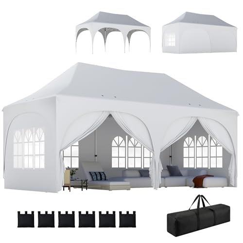 Outsunny Tonnelle Pliante 3x6m imperméable Anti-UV, Barnum avec 6 parois & 6 Sacs de Sable - Tente de réception 12 Trous de Drainage - pavillon Pop-up, 4...