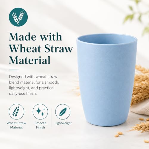 Image of Wheat Straw Cups - Set of 4 Reusable 460ml Drinking Glasses | Unbreakable Lightweight Tumblers for Water, Juice, Tea, Coffee | Home, Kitchen, Outdoor Use (Multicolor)