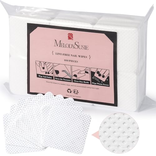 Image of MelodySusie 600Pcs Lint Free Nail White Wipes Super Absorbent Soft Non-Woven for Fingernail Polish Remover and Eyelash Extension Wipes for Nail Art