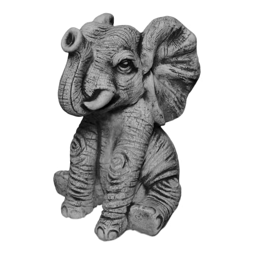 gartendekoparadies.de Lustiger Elefant, Steinfigur, H. 28 cm, 10 kg, Grau, frostsicher aus Steinguss für Außenbereich