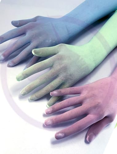 Image of Unicorns Poop Glitter Nude Illusion Second Skin Sheer Seamless Gloves with Elastic Top Seam in Beige, Tan; Over Elbow; Unisex