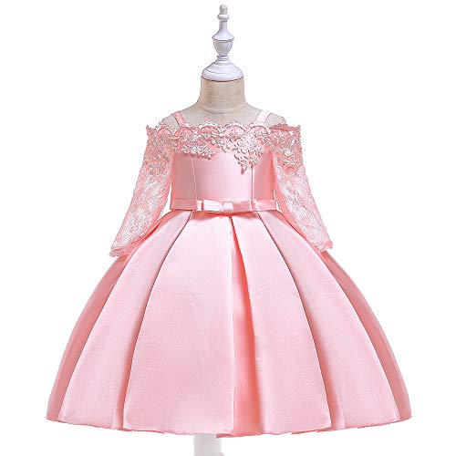 Best Gift Flower Kids Clothing Satin Elegant Lace cutout half sleeve Girls Dresses for Children Princess Party Costumes 3-10 Years