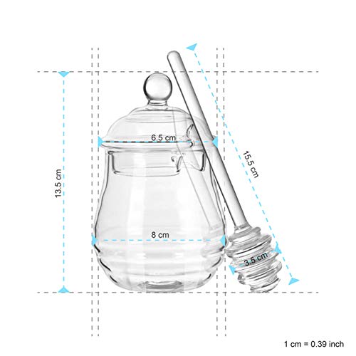 GuDoQi Glass Honey Pot with Dipper, Honey Jars with Lids and Honey Stick, 250ml Honey Dispenser Glass Container