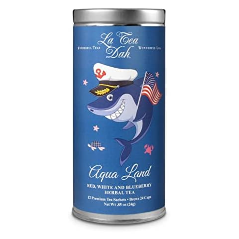 Red, White, and Blueberry Tea for Kids by La Tea Dah | Caffeine Free Rooibos Blueberry Lavender Tea | Antioxidant Rich Fruity Tea | Childrens Tea for Little Pirates | Aqua Land (12 Decaf Tea Bags) Cover