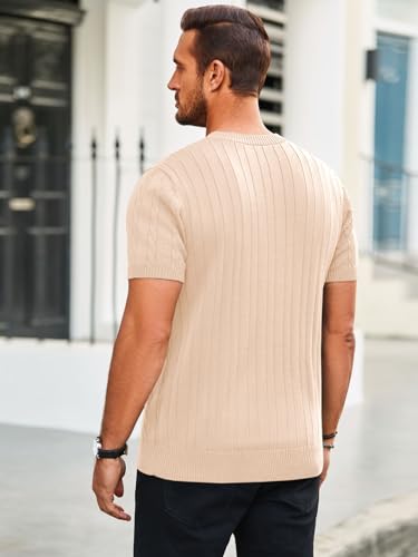 Runcati Mens Knit Short Sleeve T Shirts Casual Crewneck Slim Fit Shirt Cable Knitted Stretch Pullover Tees4