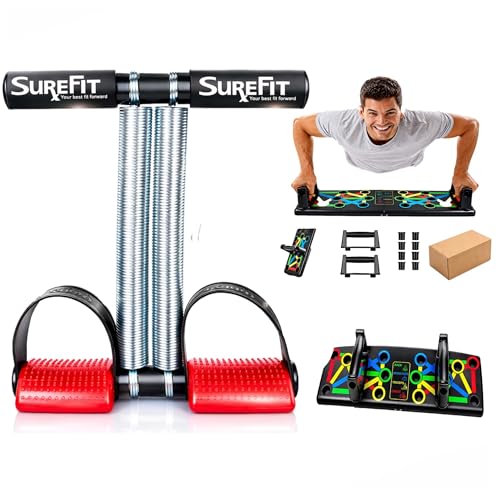 Image of SUREFIT Double Spring Tummy Trimmer & Push Up Board Combo Full Body Workout Kit with Heavy Duty Dual Spring Black /Red Standard Size