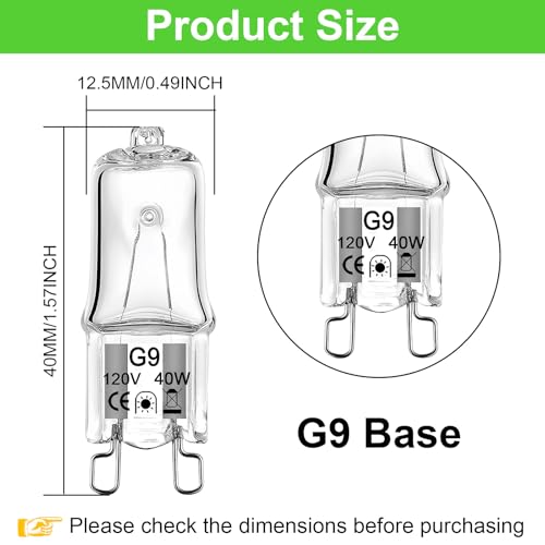 G9 Bulb 40W, 12 Pack G9 Halogen Light Bulbs 2 Pin Base T4 JCD Type 120V Xenon Small Light Bulb for Chandeliers, Range Hood Light, Bathroom Light Bulbs, Cabinet Lights, Dimmable, 2700K Warm White