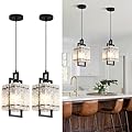 Modern Pendant Lights Kitchen Island 2 Pack Matte Black Pendant Lights Water Ripple Glass Square Pendant Lighting Over Island Hanging Pendant Light Fixtures for Kitchen Dining Room Hallway Foyer