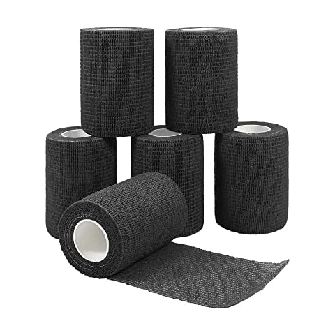 Vangoal 6 Stück Selbsthaftende Cohesive Bandage Pflasterverband Fingerpflaster Haftbandage Verband Fixierverband Elastische Binde Für Finger, Hand, Zehen Und Füße 7.5cm X 4.5m (Schwarz) Cover
