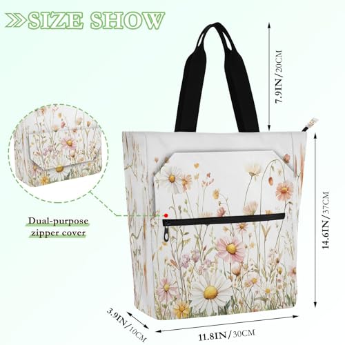 Watercolor Wildflower Tote Bag,Large Capacity Handbag with Zipper Perfect for School,Travel,Shopping2