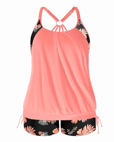 Image of Holipick Plus Size Tankini Swimsuits for Women Two Piece Tummy Control Bathing Suit Blouson Tankini Top with Shorts