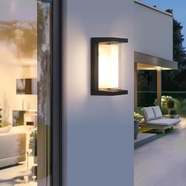 FUPE 24W LED Outdoor Wall Lights 3 Color Modern Matte Black Double Shade
