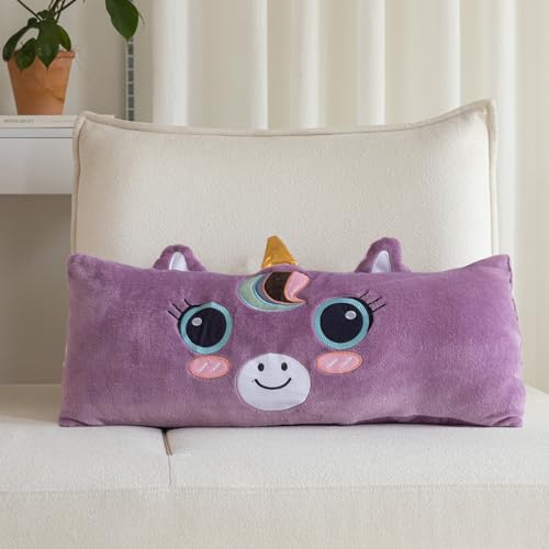 Image of Snugtown Stuffed Animal Lumbar Pillow, Super Soft Plush Cuddle Throw Pillow for Kids (Purple Unicorn, 12 x 24 inches)
