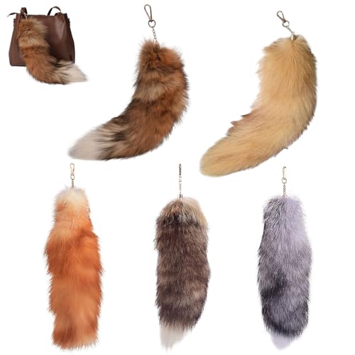 Therian Tail-Fuchsschwanz Anhänger Pack of 5 Therian Tail Foxtail Pendants schlüsselanhänger Fuchs Fur Tail Keychain 30 Cm Large Fox KeyRing Soft Fluffy Fox Tail Handbag Decoration handsmade Tail-5pcs