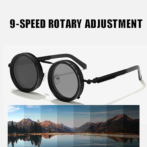 Organismt Glasses, Adjustable Tint Rounded Polarized Lenses Retro Sunglasses, 1-9 Gears Dimming Glasses with ND Filter Lens3