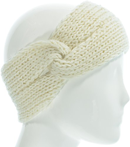 Hand By Hand™ Solid Knot Knitted Headband Twist Cozy Headwrap Chic Stylish [Ivory.](One Size)