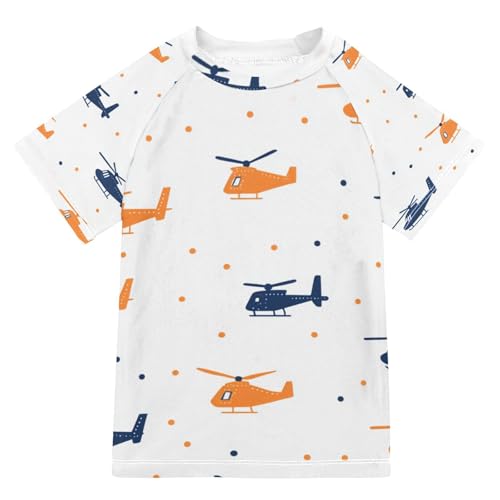 Jucciaco Boys Swimsuit Helicopter Airplane Flying Sunscreen Kids Sun Rashguard Short Sleeve T-Shirts Swimwear Sets UPF 50+ Multicoloured