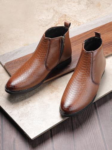 Image of Men's Vegan Leather Chelsea Boots - Classic Almond Toe Ankle Boots with Textured Finish | Formal & Smart Casual Boots