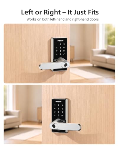 Philips Upgraded Wi-Fi Smart Lock with Handle, Keyless Entry Door Lock, Smart Door Knob, Fingerprint Unlock, App Remote Control, Auto-Lock, Keypad Deadbolt with Lever for Bedrooms, Office, Front Door - image 8