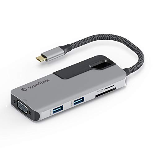 Best Deal 🛒 WAVLINK USB C Hub, PD 7-in-1 Type C Adapter Mini Docking Station Aluminum with 4K 30Hz HDMI, 2K 60Hz VGA, 2 USB 3.0, SD/TF Card Reader, 87W Laptop Power Delivery for Windows Mac and More