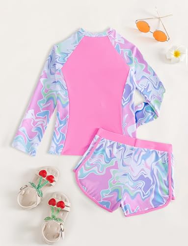 Image of Happy Cherry Girls Two Piece Rash Guard Swimsuit Floral UPF 50+ Swim Set Summer Beach Swimwear 8-12T