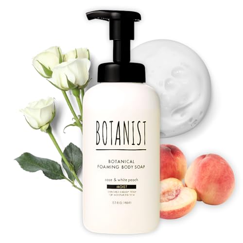 Botanist Shea Butter Body Wash Foaming for Sensitive & Dry Skin, Organic Liquid Soap for Women & Men with Botanical Buttermilk from Japan, Sulfate & Paraben Free, Rose & White Peach, 15.2 Fl Oz