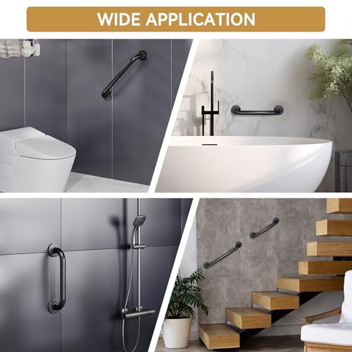 Image of AmazerBath Grab Bars for Shower 9 inch L x 1 inch D, Handicap Shower Grab Bars for Senior Anti Slip, Shower Safety Bars for Wall Stainless Steel, Holds up to 500LBs, Black
