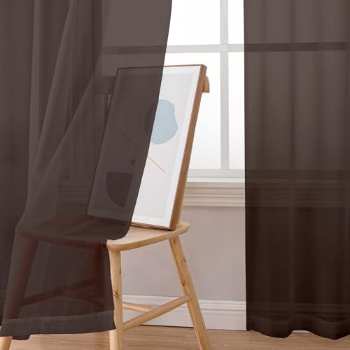 Image of OWENIE Sheer Curtains, Chocolate Sheer Curtains 78 inch Length 2 Panels Set, Rod Pocket Voile Fimly Sheer Drapes for Living Room /Bedroom, 2pcs, Each 42 inch W x 78 inch L